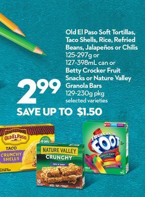 Longo's Old el paso soft tortillas, taco shells, rice, refried beans, jalapeños or chilis 125-297g or 127-398ml can or betty crocker  offer