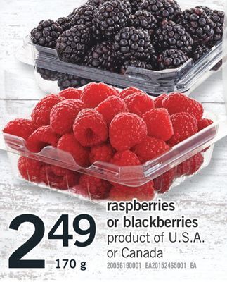Fortinos Raspberries or blackberries, 170 g offer