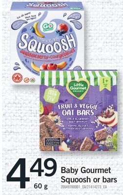 Fortinos Baby gourmet squoosh or bars, 60 g offer