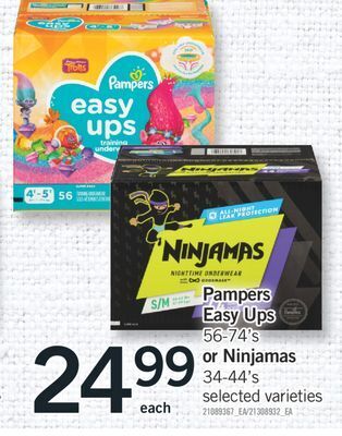 Fortinos Pampers easy ups 56-74' s or ninjamas 34-44's offer