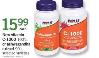 Fortinos Now vitamin c-1000 100's or ashwagandha extract 90's offer