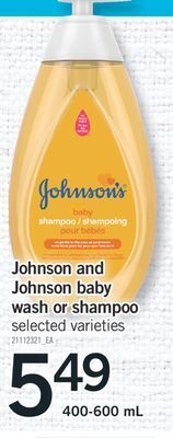 Fortinos Johnson and johnson baby wash or shampoo, 400-600 ml offer