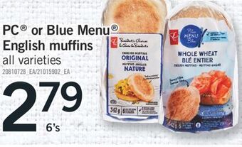 Fortinos Pc or blue menu english muffins, 6's offer