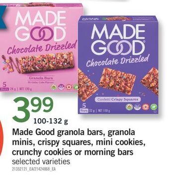Fortinos Made good granola bars, granola minis, crispy squares, mini cookies, crunchy cookies or morning bars, 100-132 g offer