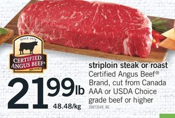 Fortinos Striploin steak or roast offer