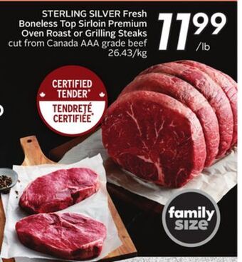 Sobeys Fresh boneless top sirloin premium oven roast or grilling steaks offer
