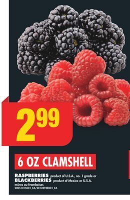 No Frills Raspberries or blackberries, 6 oz clamshell offer