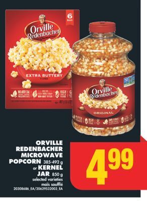 No Frills Orville redenbacher microwave popcorn, 385-492 g or kernel jar, 850 g offer