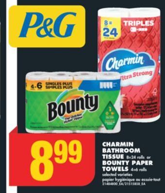 No Frills Charmin bathroom tissue 8=24 rolls or bounty paper towels 4=6 rolls offer