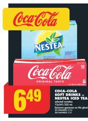 No Frills Coca-cola soft drinks or nestea iced tea, 12x341/355 ml offer