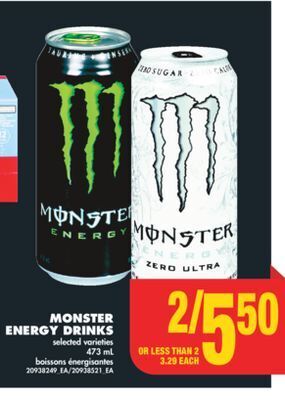 No Frills Monster energy drinks, 473 ml offer