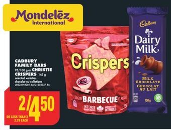 No Frills Cadbury family bars 95/100 g or christie crispers 145 g offer