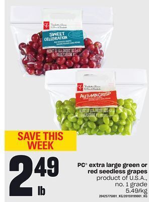 Loblaws Pc extra large green or red seedless grapes offer