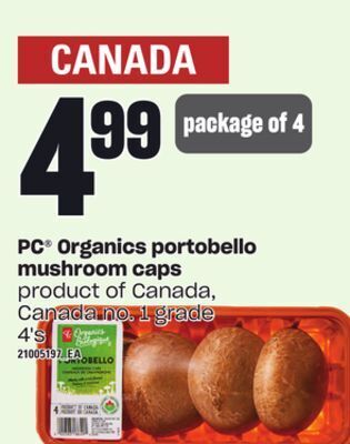 Loblaws Pc organics portobello mushroom caps, 4's offer