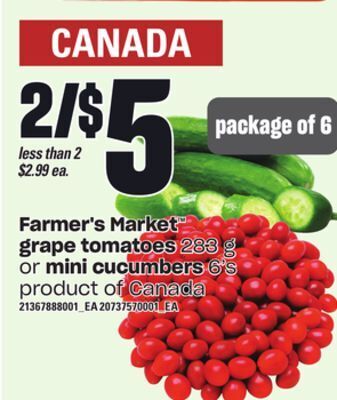 Loblaws Farmer's market grape tomatoes, 283 g or mini cucumbers, 6's offer