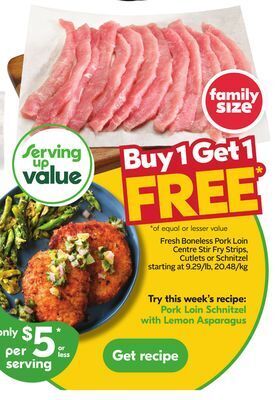 Sobeys Fresh boneless pork loin centre stir fry strips, cutlets or schnitzel offer