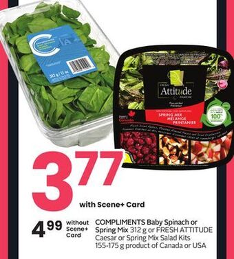 Sobeys Compliments baby spinach or spring mix offer