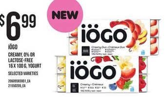 Loblaws Iögo creamy, 0% or lactose-free, 16 x 100 g, yogurt offer