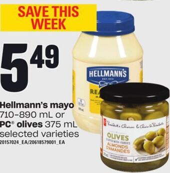 Loblaws Hellmann's mayo, 710-890 ml or pc olives, 375 ml offer