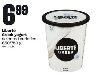 Loblaws Liberté greek yogurt, 650/750 g offer