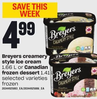Loblaws Breyers creamery style ice cream, 1.66 l or canadian frozen dessert, 1.41 l offer