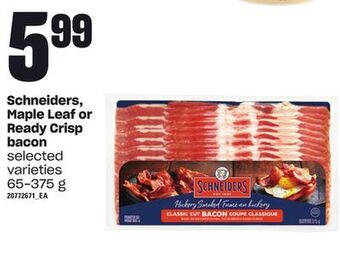 Loblaws Schneiders, maple leaf or ready crisp bacon, 65-375 g offer