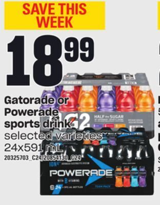 Loblaws Gatorade or powerade sports drink, 24x591 ml offer