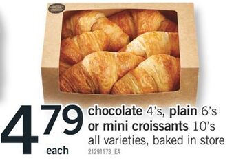 Fortinos Chocolate 4's plain 6's or mini croissants 10's offer