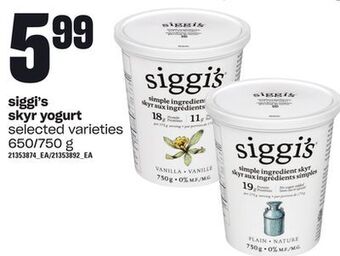 Loblaws Siggi's skyr yogurt, 650/750 g offer