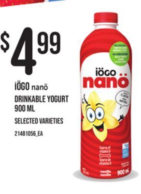 Loblaws Iögo nanö drinkable yogurt, 900 ml offer