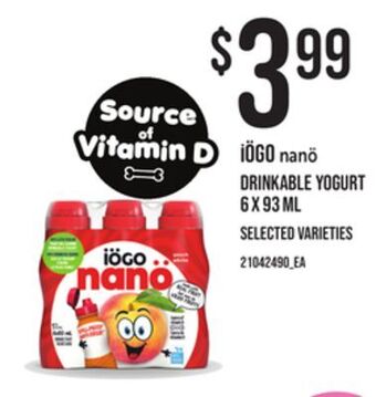 Loblaws Iögo nanö drinkable yogurt, 6 x 93 ml offer