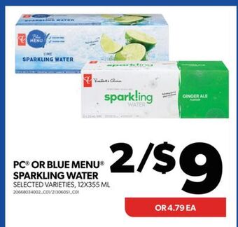 Real Canadian Superstore Pc or blue menu sparkling water, 12x355 ml offer