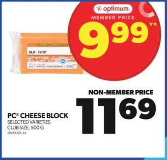 Real Canadian Superstore Pc cheese block, 500 g offer