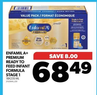 Real Canadian Superstore Enfamil a+ premium ready to feed infant formula stage 1, 18x235 ml offer