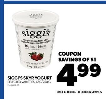 Real Canadian Superstore Siggi's skyr yogurt, 650/750 g offer