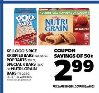 Real Canadian Superstore Kellogg's rice krispies bars, 160-200 g, pop tarts, 384 g, special k bars 125 g or nutri-grain bars, 175-295 g offer