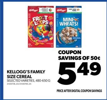 Real Canadian Superstore Kellogg's family size cereal, 480-650 g offer