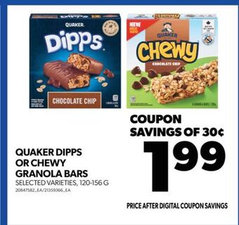 Real Canadian Superstore Quaker dipps or chewy granola bars, 120-156 g offer