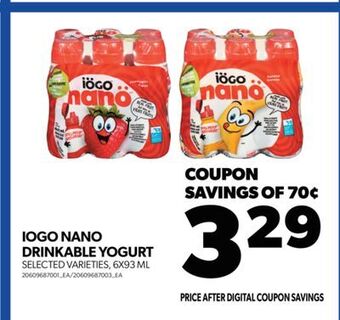 Real Canadian Superstore Iogo nano drinkable yogurt, 6x93 ml offer