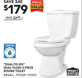 RONA Project source dual-to-go dual flush 2-piece round toilet 4.8-l/6.l offer