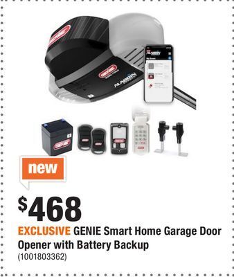 Home Depot Exclusive genie smart home garage door opener with battery backup offer