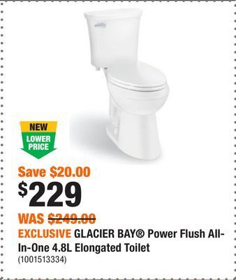 Home Depot Exclusive glacier bay power flush all-in-one 4.8l elongated toilet offer