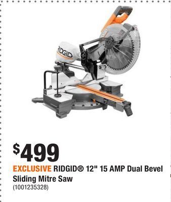 Home Depot Exclusive ridgid 12 15 amp dual bevel sliding mitre saw offer