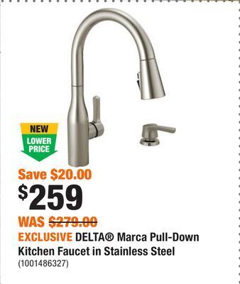 Home Depot Exclusive delta marca pull-down kitchen faucet in stainless steel offer