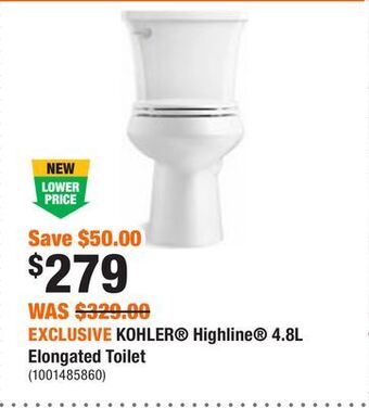Home Depot Exclusive kohler highline 4.8l elongated toilet offer