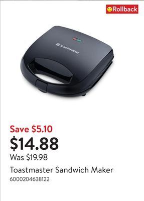 Walmart Toastmaster sandwich maker offer