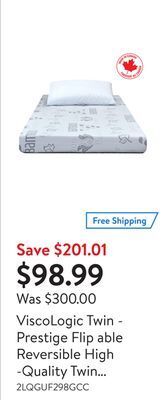 Walmart Viscologic twin - prestige flip able reversible high -quality twin mattress perfect for bunk bed, trundle, guest bed and cara offer