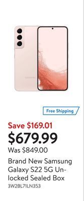 Walmart Brand new samsung galaxy s22 5g unlocked sealed box offer