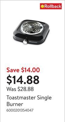 Walmart Toastmaster single burner offer