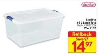 Walmart Sterilite 62 L Latch Tote offer